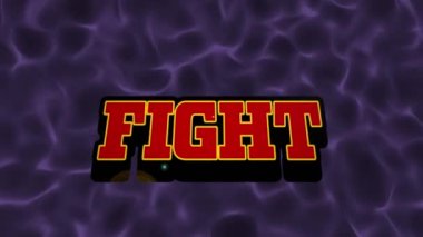 Mor sıvı arkaplan üzerinde dövüş metni animasyonu. Video oyunu, dijital arayüz, iletişim ve eğlence konsepti dijital olarak oluşturuldu.