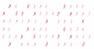 Animation of multiple pink ribbon logoglowing on white background. breast cancer positive awareness campaign concept digitally generated video.