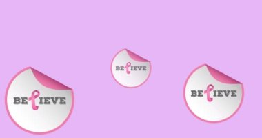 Çoklu pembe kurdele logosu animasyonu ve beyaz arkaplanda metin olduğuna inanılıyor. Göğüs kanseri pozitif farkındalık kampanyası konsepti dijital olarak üretildi.