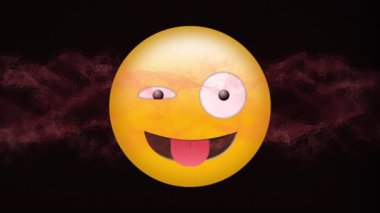 Pembe dijital dalganın dijital animasyonu siyah arkaplana karşı aptal yüz ifadelerinin üzerinde. ifade ve iletişim kavramı