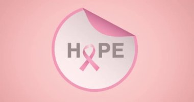 Pembe arka planda pembe kurdele logosu ve umut metninin canlandırması. Göğüs kanseri pozitif farkındalık kampanyası konsepti dijital olarak üretildi.