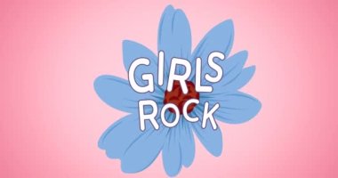 Metin kız rock 'ın mavi çiçek üzerindeki kompozisyonu. Kız gücü, pozitif kadın gücü ve dijital olarak oluşturulan bağımsızlık kavramı.