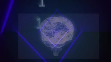 QR kodunun ikili kod ve insan beyni üzerindeki animasyonu. Dijital güvenlik ve kimlik, dijital arayüz ve veri işleme kavramı dijital olarak oluşturuldu.