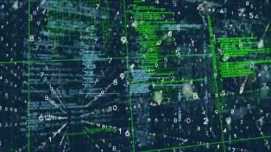 Mavi arkaplan ile ağ üzerinden veri işleme dijital animasyonu. bilgisayar arayüzü ve teknoloji kavramı