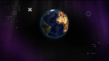 Dünya üzerinde hareket eden desenlerin animasyonu. küresel bağlantılar, alan ve renk konsepti dijital olarak oluşturulmuş video.