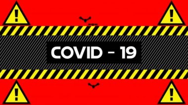 Animation of quarantine covid 19 text on tape over bats. global covid 19 pandemic concept digitally generated video.