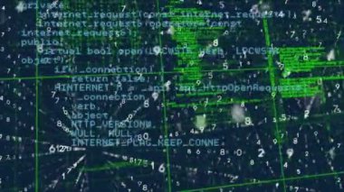 Mavi arkaplan ile ağ üzerinden veri işleme dijital animasyonu. bilgisayar arayüzü ve teknoloji kavramı