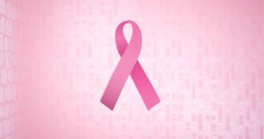 Pembe arka planda birden fazla pembe kurdele logosu görünüyor. Göğüs kanseri pozitif farkındalık kampanyası konsepti dijital olarak üretildi.