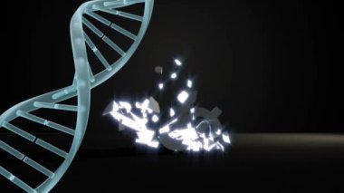 Dolar para birimi sembolü üzerinde dönen DNA yapısı gri arka plana düşüp kırılıyor. küresel ekonomi ve durgunluk kavramı