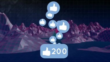 Siyah arkaplanda dönen 3 boyutlu yapılarda artan sayılara sahip bir simge gibi. Sosyal medya ağı ve teknoloji kavramı