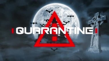 Yarasalar ve ay yüzünden karantina alanı 19 metni. küresel covid 19 salgın konsepti dijital olarak oluşturulmuş video.