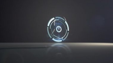 Neon round scanner over euro currency symbol falling and breaking against grey background. global economy and recession concept