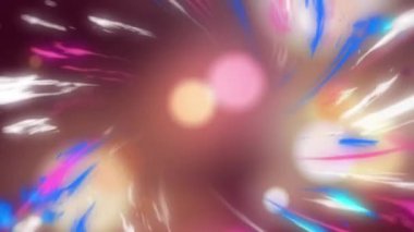 Bokeh beyaz ve sarı noktaların üzerinde hareket eden mavi, pembe ve beyaz ışıkların animasyonu. 