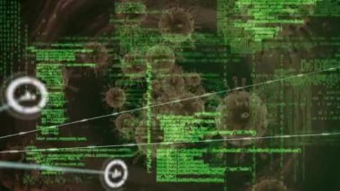 Siyah zemin üzerinde çoklu covid-19 hücrelerine karşı profil simgeleri ve veri işleme ağı. Coronavirus covid-19 salgın konsepti