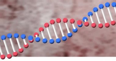 Kahverengi arkaplanda soyut dokuya karşı dönen DNA yapısının dijital animasyonu. tıbbi araştırma ve bilim teknolojisi kavramı