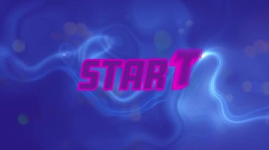 Başlangıç metninin mavi, parlak, sıvı arkaplan üzerine animasyonu. Video oyunu, eğlence ve dijital arayüz kavramı dijital olarak oluşturuldu.