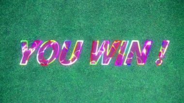 Yeşil arka planda metni kazandığın animasyon. Video oyunu, eğlence ve dijital arayüz kavramı dijital olarak oluşturuldu.