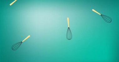 Yeşil arkaplandaki çırpıcı simgelerinin bileşimi. Mutlu aile, sevgi ve destek konsepti dijital olarak oluşturulmuş imaj.