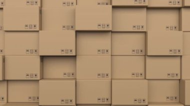 Kusursuz döngü içinde hareket eden karton kutular yığını animasyonu. gönderim ve dağıtım konsepti dijital olarak oluşturulmuş video.