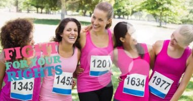 Haklarınız için mücadele animasyonu çeşitli gülümseyen kadın grupları üzerine farklı metinler gönderin. Göğüs kanseri pozitif farkındalık kampanyası konsepti dijital olarak üretildi.