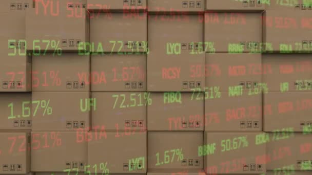 Animação Processamento Dados Financeiros Sobre Pilha Caixas Papelão Conceito Global — Vídeo de Stock