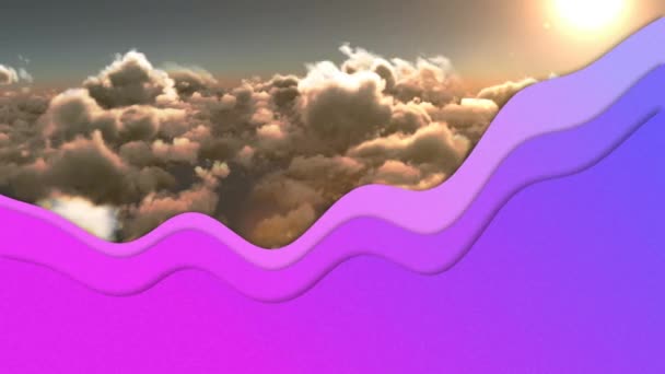 Animation Ondes Violettes Déplaçant Sur Des Nuages Entreprise Mondiale Connexions — Video