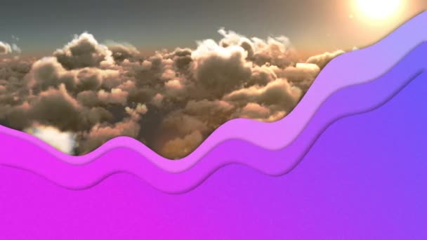 Animation Von Violetten Wellen Die Sich Über Wolken Bewegen Globales — Stockvideo