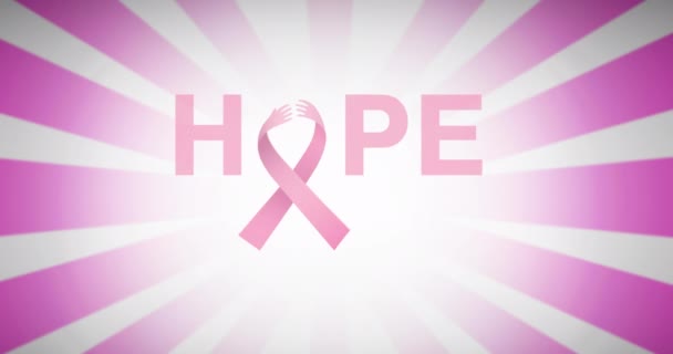 Animation Pink Ribbon Logo Hope Text Appearing White Pink Background — Stock Video