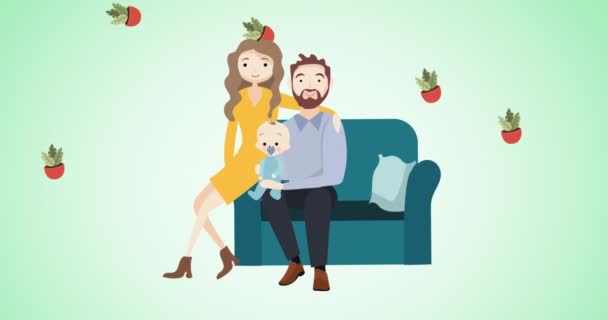 Composition Family Embracing Green Background Happy Family Love Support Concept — Stock Video