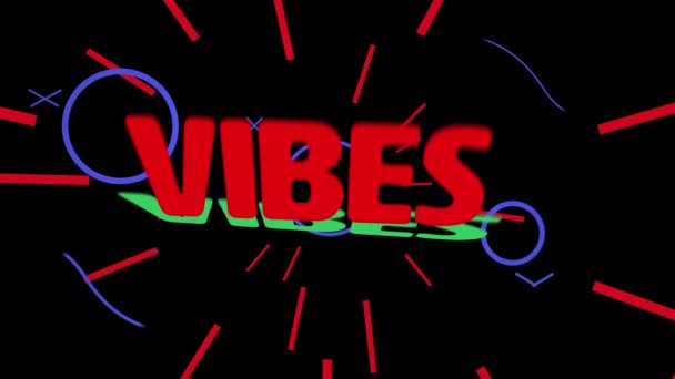 Animation Vibes Text Red Rays Black Background Social Media Communication — Stock Video