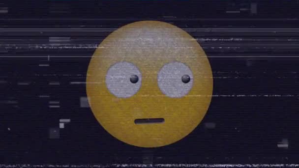 Animazione Digitale Effetto Statico Emoji Viso Confuso Sfondo Nero Concetto — Video Stock