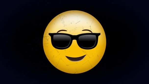 Animace Sítě Připojení Pohybující Přes Usmívající Sluneční Brýle Emoji Černém — Stock video