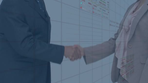 Animation Data Processing Businessman Handshake Global Business Success Digital Interface — Stock Video