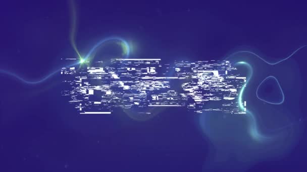 在蓝色的 发光的 流动的背景上的水平文字的动画 电子游戏 娱乐和数字界面概念数字生成的视频 — 图库视频影像