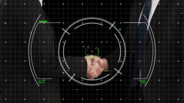 Animación Del Escaneo Del Visor Sobre Apretón Manos Del Hombre — Vídeo de stock