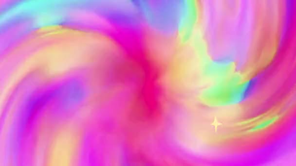 Animatie Van Pulserende Kleurrijke Roze Blauwe Wervelingen Met Gele Sterren — Stockvideo