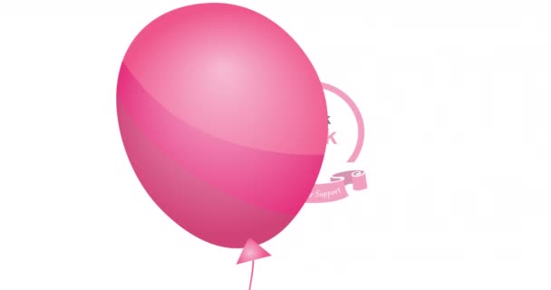 Animation Flying Pink Balloon Pink Ribbon Logo Breast Cancer Text — Stock Video