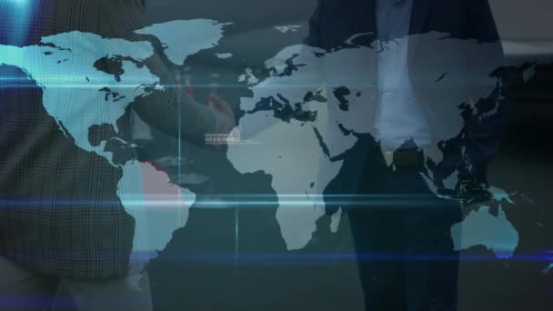 Animering Nätverk Anslutningar Över Världskartan Flygplan Och Affärsmän Globala Affärer — Stockvideo