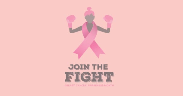 Animation Pink Ribbon Logo Breast Cancer Text Appearing Pink Background — Stock Video