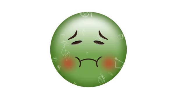 Animación Digital Iconos Digitales Que Caen Sobre Emoji Rostro Vomitando — Vídeo de stock