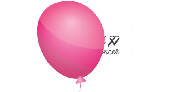 在彩带标识和乳腺癌文字上方的飞粉气球动画 乳腺癌认识运动概念数字化生成的视频 — 图库视频影像