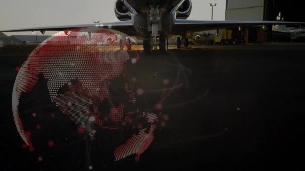 Animering Globen Nätverk Anslutningar Över Flygplan Globalt Rese Och Anslutningskoncept — Stockvideo
