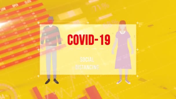 Animation Covid Text People Statistics Global Covid Pandemic Concept Digitally — Vídeos de Stock