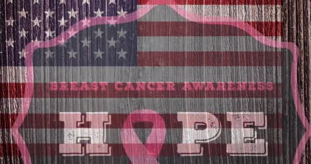 Animacja Różowej Wstążki Napisem Raku Piersi Nad Flagą Usa Koncepcja — Wideo stockowe