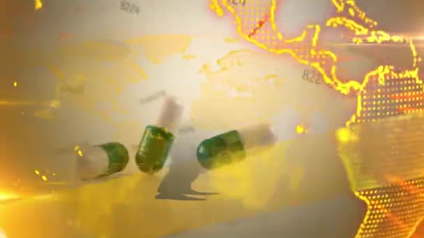 Animation Von Globus Und Datenverarbeitung Über Pillen Auf Weißem Hintergrund — Stockvideo
