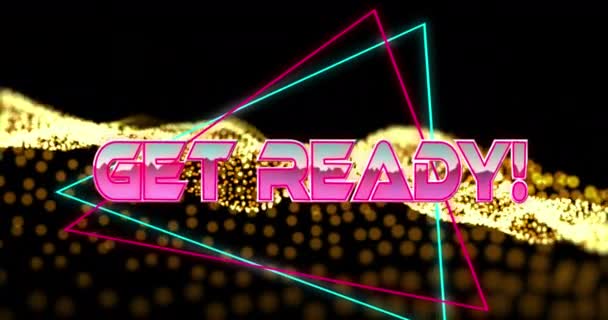 Animation Get Ready Text Pink Metallic Letters Gold Mesh Video — Stock Video