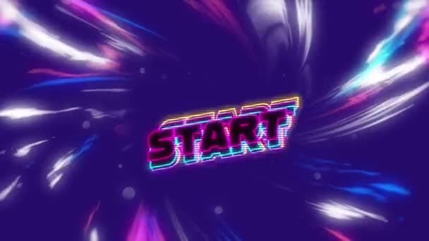 Animatie Van Start Kleurrijke Lichten Blauwe Achtergrond Video Game Entertainment — Stockvideo