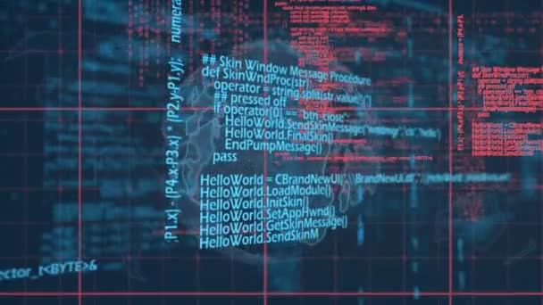 Animación Digital Del Procesamiento Datos Través Red Contra Globo Giratorio — Vídeo de stock