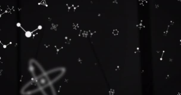 Animacja Molekuł Wirujących Nad Świecącymi Neonowymi Paskami Nauka Światło Koncepcja — Wideo stockowe