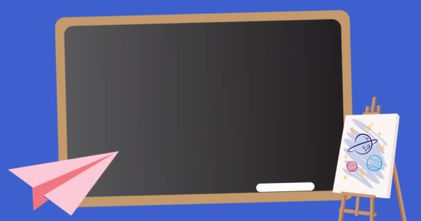 Animation Blackboard School Items Icons Blue Background School Education Study — Stock Video